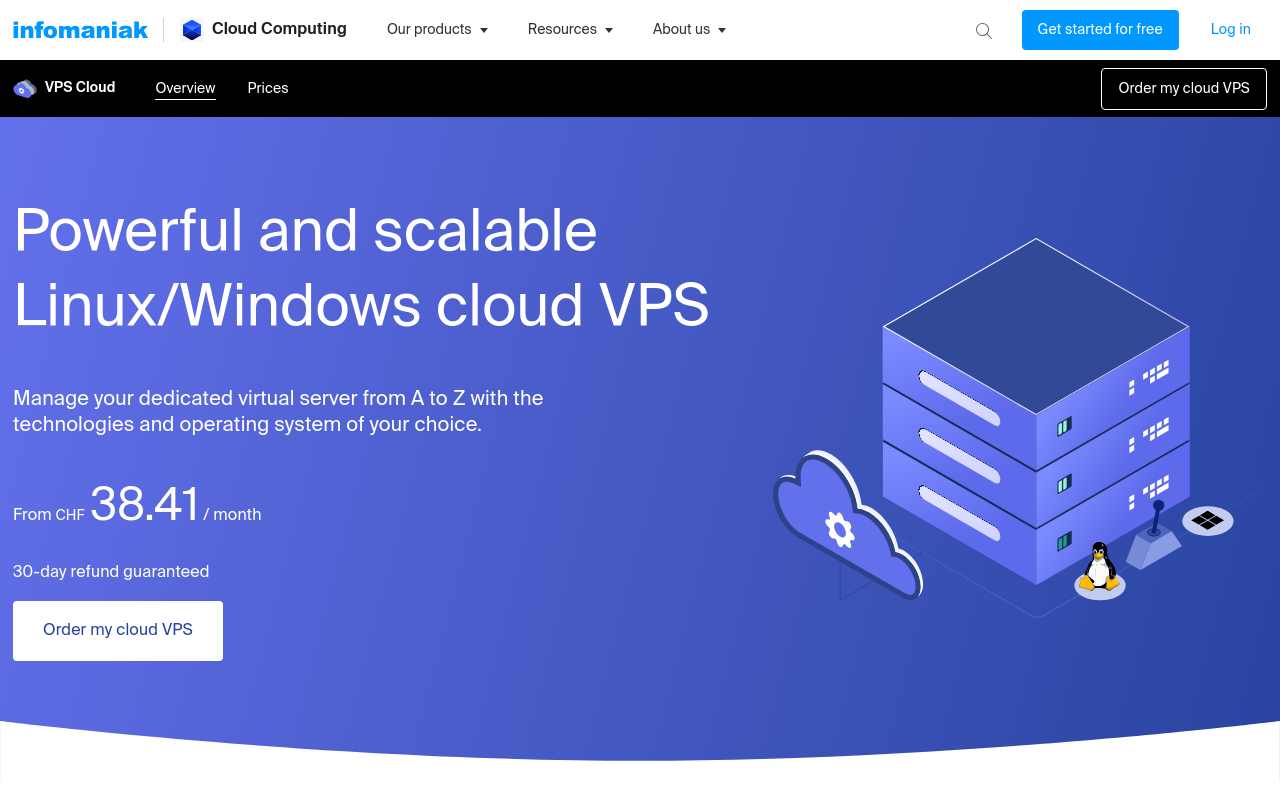 Infomaniak VPS homepage screenshot