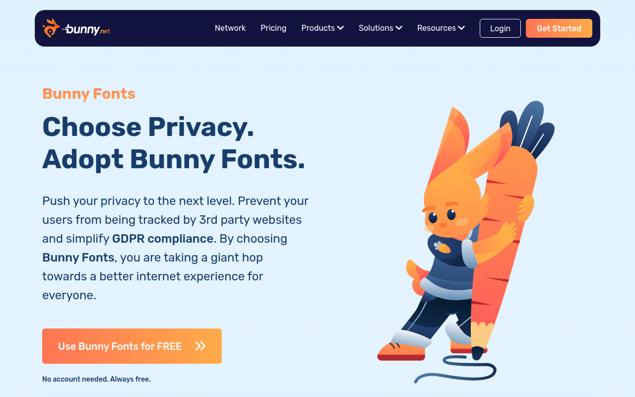 Bunny Fonts homepage screenshot