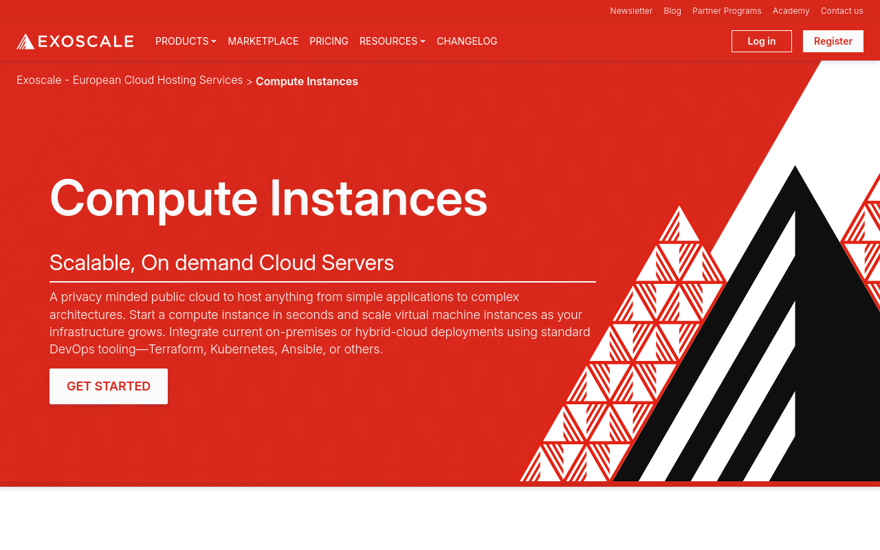 Exoscale Compute homepage screenshot