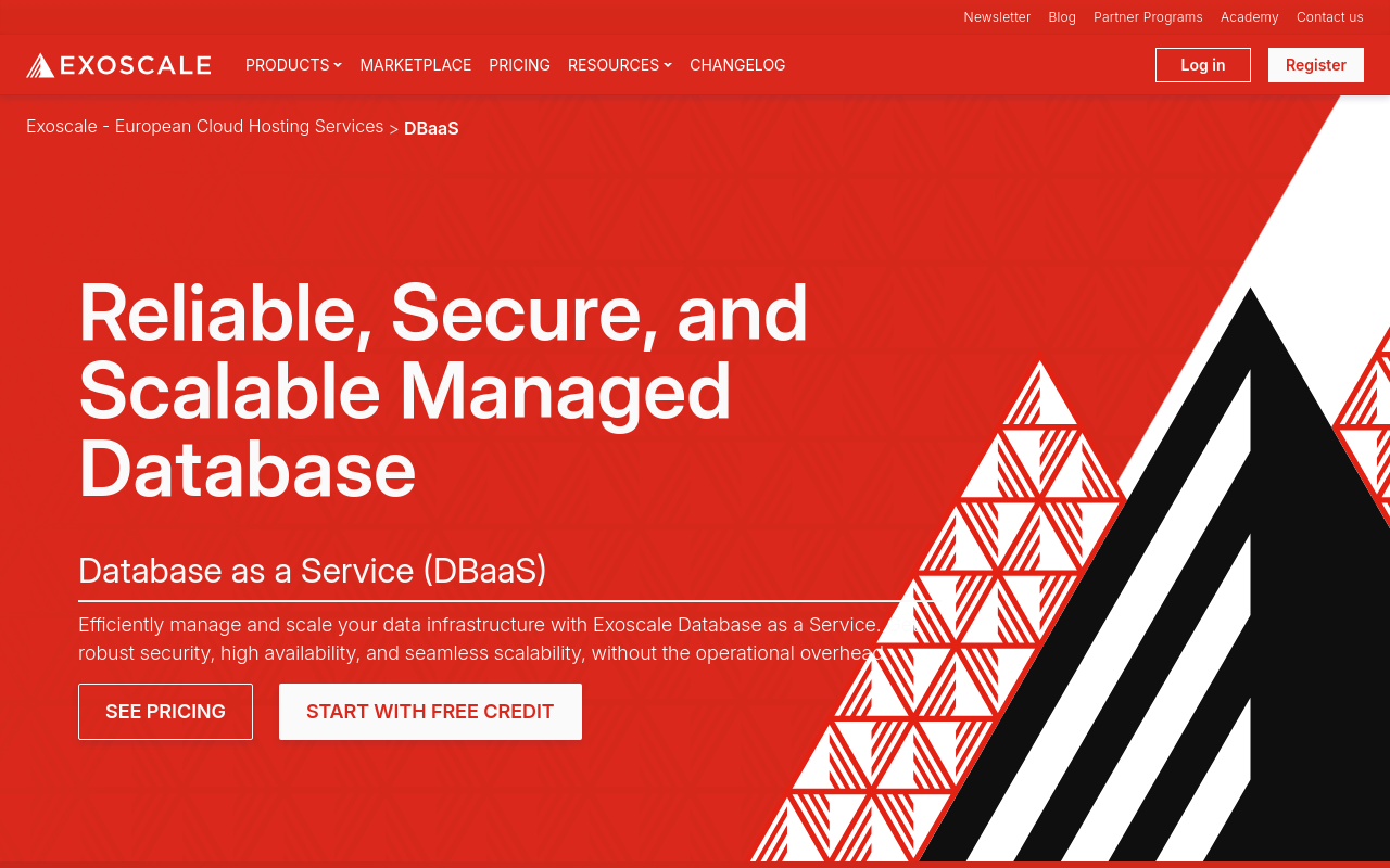 Exoscale Managed Database homepage screenshot