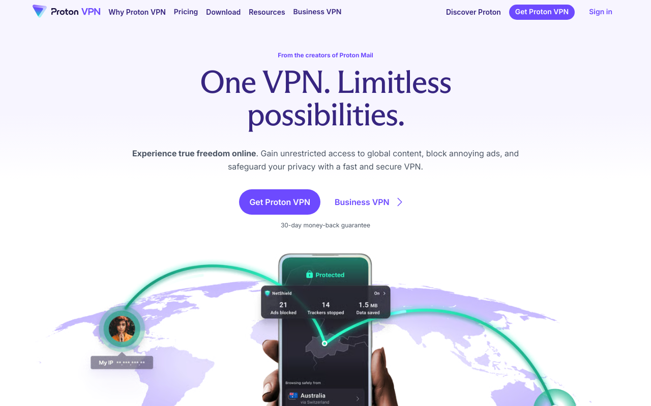 Proton VPN homepage screenshot