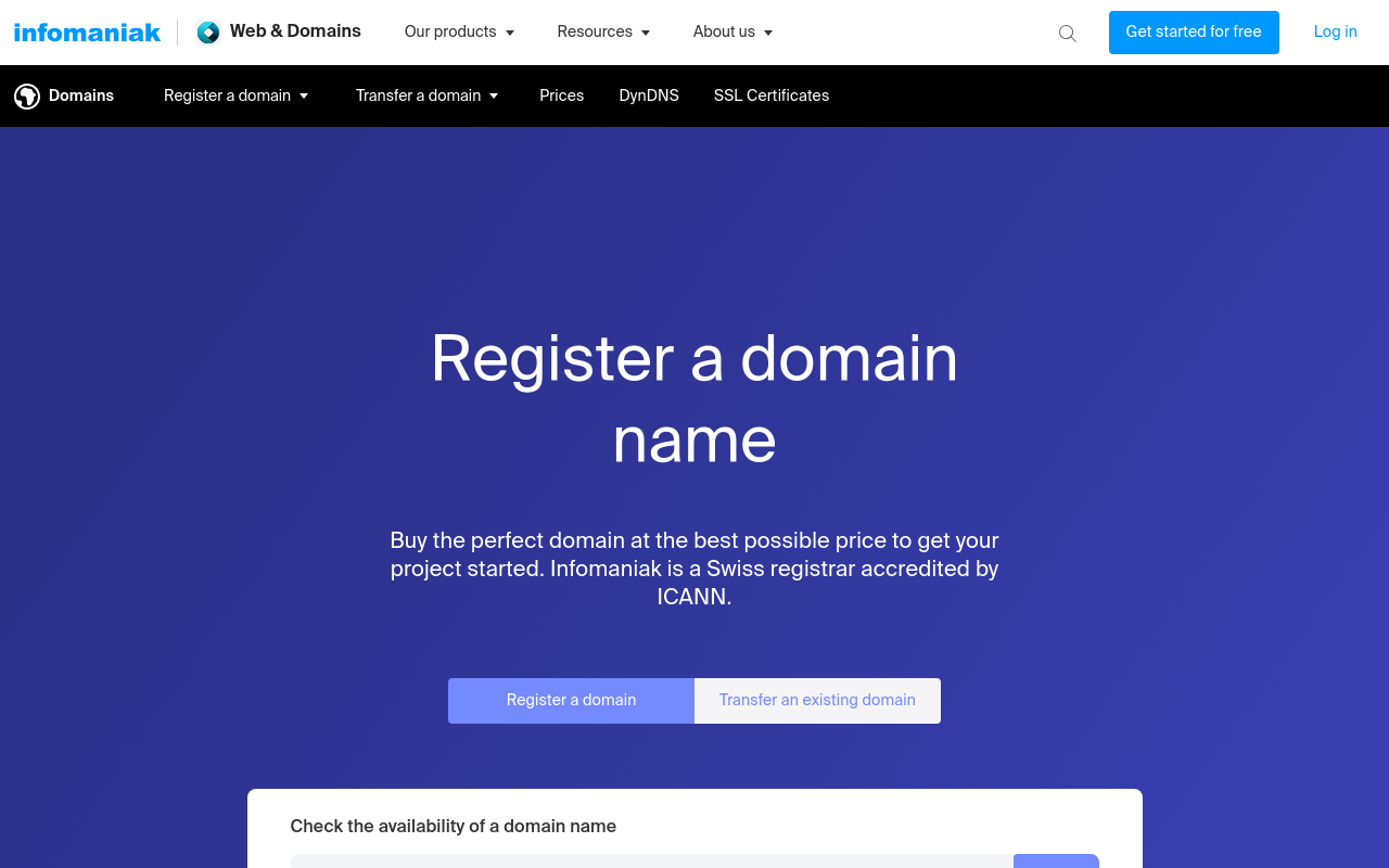 Infomaniak Domains homepage screenshot