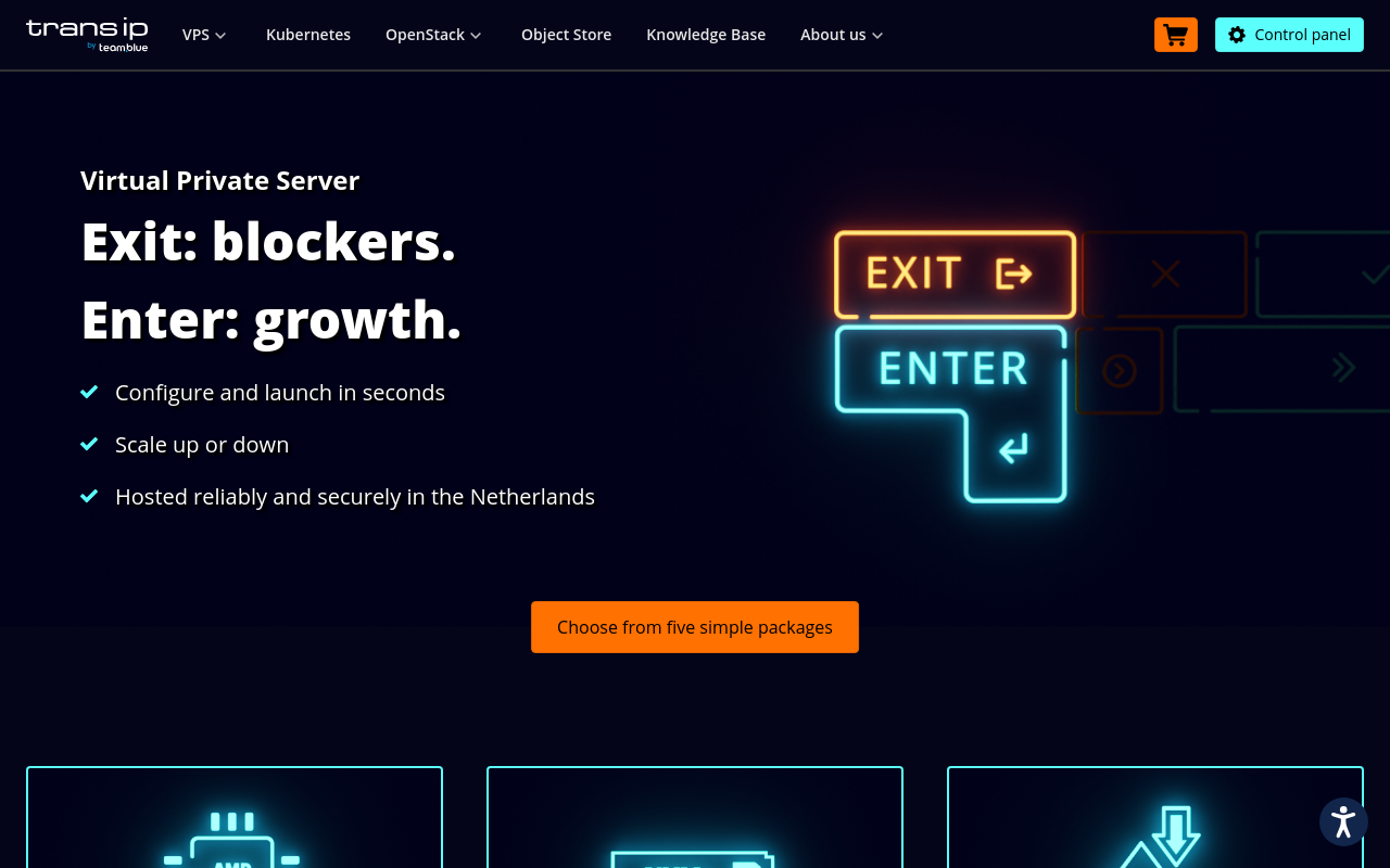 TransIP VPS homepage screenshot