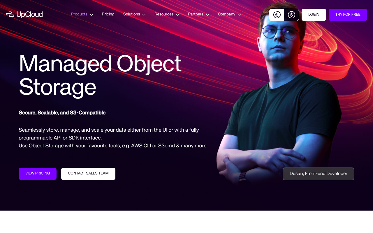 UpCloud Object Storage homepage screenshot