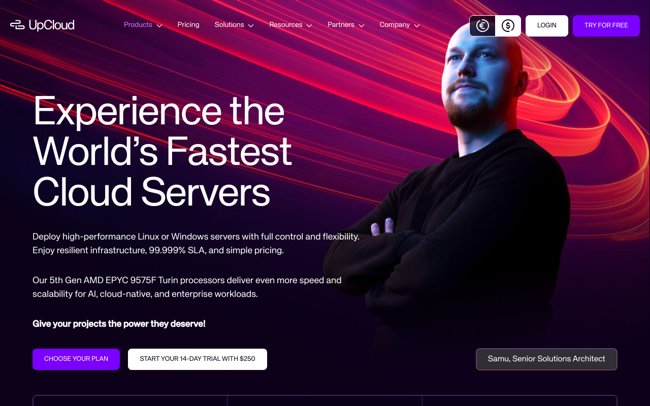 UpCloud Cloud Servers homepage screenshot